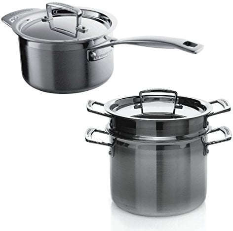 Le Creuset 3-Ply Stainless Steel Pasta Pot, 20 cm and Stainless Steel Saucepan with Lid, 20 cm