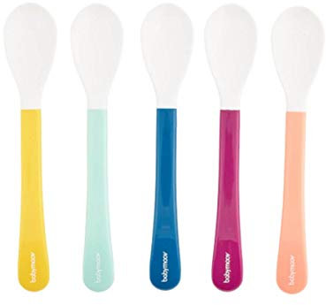 Babymoov Lot de 5 Cuillères en Silicone pour Bébé 2e Age, Multicolore