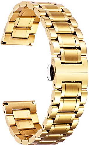 BINLUN Edelstahl Uhrenarmband 12mm-24mm Premium Metallarmband Ersatzarmband für Smartwatch Herren/Damen mit Geraden und Gebogenen Ende(Schwarz/Gold/Silber/Silber-Gold/Roségold/Silber-Roségold)