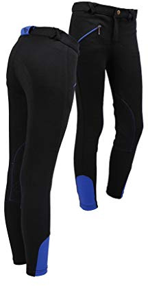 QHP Modische Reithose Junior Kinderreithose Stoff-Kniebesatz (Schwarz, 134)