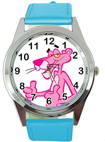 Taport® The Pink Panther Quarz-Armbanduhr, rund, SCI FI, echtes Lederband, inklusive Ersatzakku und Geschenkbeutel, Blau