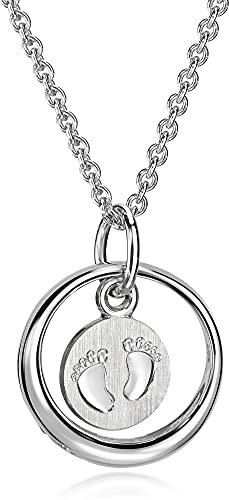 Xaana Taufkette Taufring mit Zirkonia und Babyfüße-Einhänger inkl. Kette 36/38 cm 925er Sterlingsilber rhodiniert AMZ0494