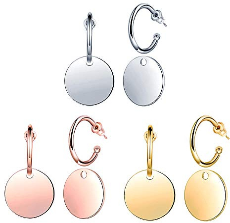 Feilok Damen Edelstahl Ohrringe Mode Ohrringe Kreis Metall Disc Cutout Ohrstecker mit Anhänger Geometrische Runde Ohrschmuck