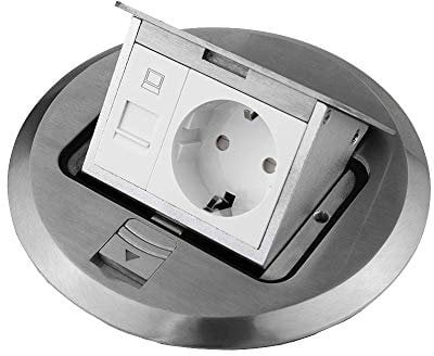 Prise encastrable au sol en acier inoxydable pour sol et mur - Rétractable (prise réseau ronde)