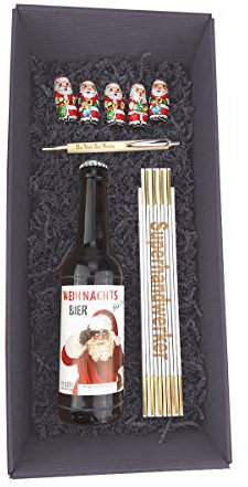 Geschenkbox X-MAS - Bier - Kugelschreiber mit Gravur - Zollstock mit hochwertiger Gravur zum auswählen - Handwerker - Nikolaus - inkl. Geschenkverpackung -, Zollstöcke:ICH CHEF - DU NIX