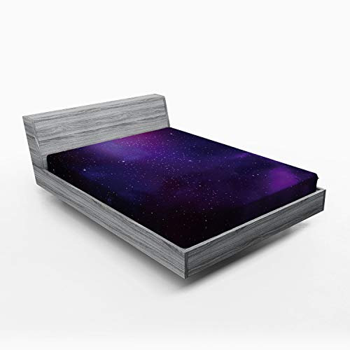 ABAKUHAUS Himmel Spannbetttuch, Galaxy Themed Nebelfleck-Stern, Soft Dekorativer Stoff Bettwäsche Rund-um Elastischer Gummizug, 140 x 200 cm, Schwarz Lila