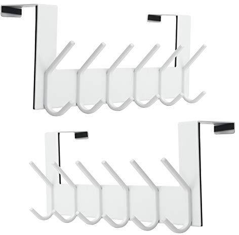 Dseap Over The Door Hook Hanger - 6 Hooks Over Door Coat Rack for Hanging Clothes Hat Towel,White, 2 Packs
