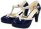 LUXMAX Ladies Rockabilly Shoes Platform T-Bar Court Shoes Patent Mary Jane Heels Size 6.5UK,Navy Blue