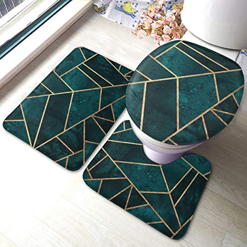 Uliykon Abstrait Nature Lot de 3 tapis antidérapants pour salle de bain et abattant WC Vert émeraude