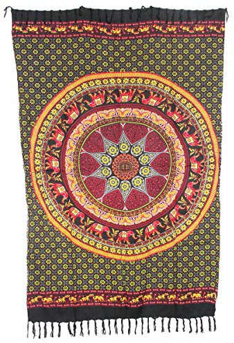 Sarong Pareo Mandala Elefant V gelb-rot große Auswahl schönste Farben/Wickelrock Strandtuch Sauna-Tuch Wickelkleid Schal Wickeltuch Bademode Freizeitmode Sommermode/aus 100% Viskose