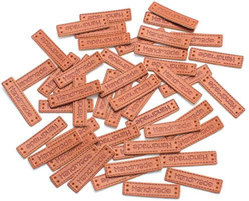 saizone 100pcs PU Handmade Labels Leder Etiketten Tags Handmade Label zum annähen Kleidungszubehör