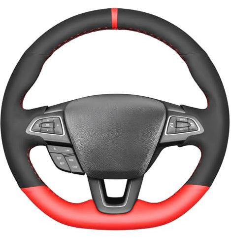 MEWANT Lenkradbezug aus Wildleder und rotem Leder für Ford Focus (ST | RS) 2015–2018 / Focus ST RS