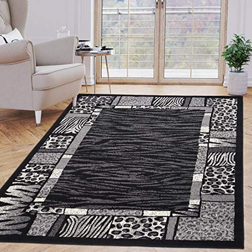 Carpeto Rugs Kurzflor Teppich Tierfell Optik Tiere Motiv Animal Print Muster - Bettvorleger Teppich für Wohnzimmer Schlafzimmer Esszimmer Grau 120 x 170 cm