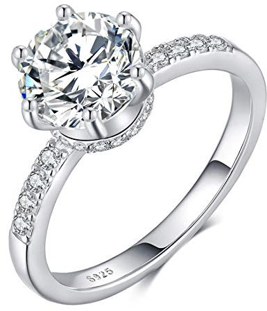 Qings Damen Ringe 925 Silber Verlobungsring Trauring mit Cubic Zirkonia Weißgold plattiert Ring Schmuck Geschenk für Frau Mädchen