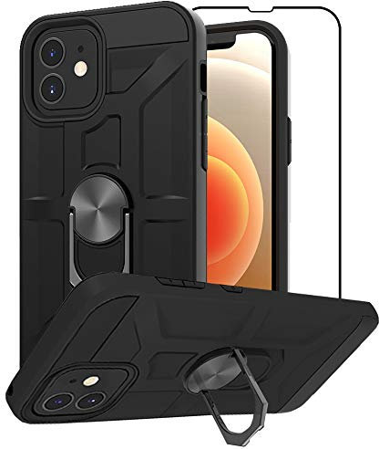 iPhone 12 mini Case with Silicone Shockproof Hard Protective Cover With Ring Stand, Black