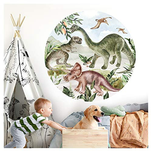 Little Deco Wandtattoo Kinderzimmer Wandsticker Dinosaurier 60 cm rund Wanddeko Spielzimmer Sticker Kind Wandaufkleber Junge Wandbild T-Rex Schlafzimmer DL557