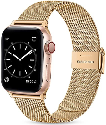 Wepro Ersatzarmband Kompatibel mit Apple Watch Armband 41mm 40mm 38mm 42mm, Mesh Geschäft Metall Uhrenarmband für Apple Watch SE/SE 2/Ultra/Ultra 2/Series 10 9 8 7 6 5 4, Royal Gold