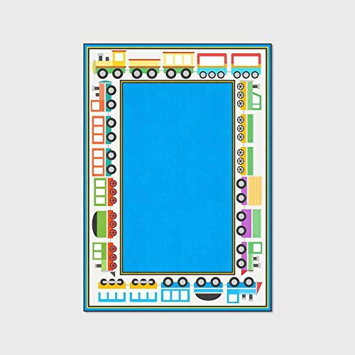 SRTJURFG Große Spielmatte Kinder Teppich und Krabbelmatten Kleiner Zug Cartoon Grenze blau einfarbig 160 x 230 cm