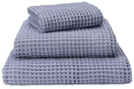 URBANARA Duschtuch Mikawa 80x140 cm - 100% Baumwolle in Waffelpiqué - Badetuch Handtuch Gästehandtuch Strandtuch - Silberblau