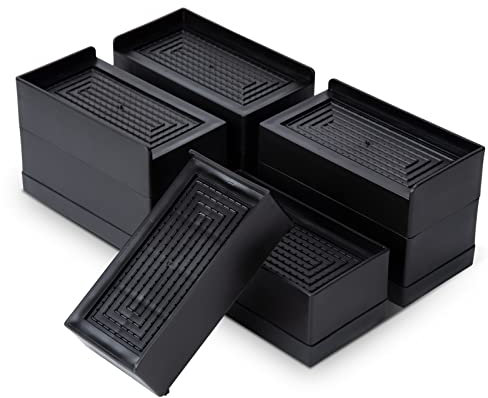 4 Pieces Adjustable Bed Risers, 3 Inch Heavy Duty Furniture Risers for Sofa,Table, and Chair and Couch, Stackable Table Risers with Storage Space Saving, Sofa Risers Lift Up to 1100lbs(Black)