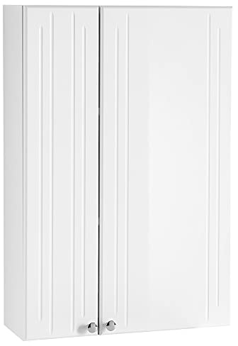 Badezimmer Hängeschrank in weiß mit weiß Hochglanz, B/H/T: ca. 50/75/20 cm