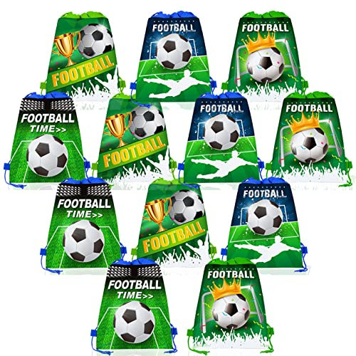 Qpout 12pcs Fußball Party Kordelzug Taschen, Fußball Rucksack, Kinder Geburtstagsparty Giveaways Tasche, Fußball Party Goodie Süßigkeiten Süßigkeiten Beutel, Geschenke Leckereien Beutel für Kinder