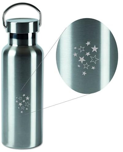 Lutz Mauder Edelstahl Trinkflasche, Kinder und Erwachsene, Sternchen Gravur von TapirElla, Premium Trinkflasche mit großer Trinköffnung