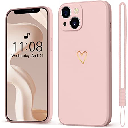 Mitetabo für iPhone 13 Mini Hülle Gold Liebesherz, Handyhülle iPhone 13 Mini Mädchen Case Weich Silikon Slim Stoßfest Kratzfeste Süßes Gold Love Schutzhülle für iPhone 13 Mini 5.4 Rosa