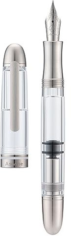 Asvine P36 - Penna stilografica in titanio con riempimento a stantuffo, pennino extra fine, in acrilico trasparente, con custodia, forma siluro