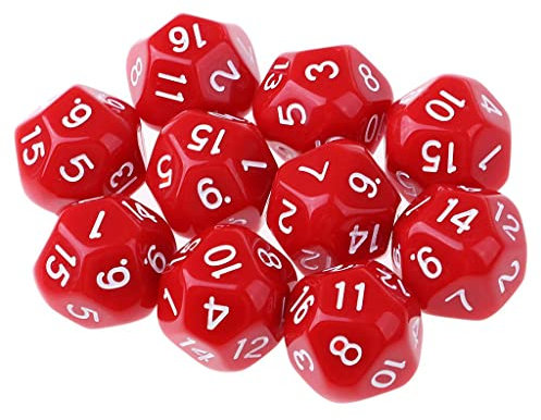 misppro Set mit 10 D16-Würfeln, 16-seitig, rot mit weißen Zahlen, für RPG-Spiele, 14 mm