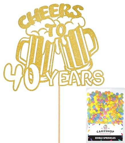 Personalised Cheers Lager Ale Beer Glitter Cake Topper - Gold Custom Age Glitter Cake Decoration and Sprinkles - Happy Birthday Decorations - Personalised Toppers for Cakes by Cakeshop