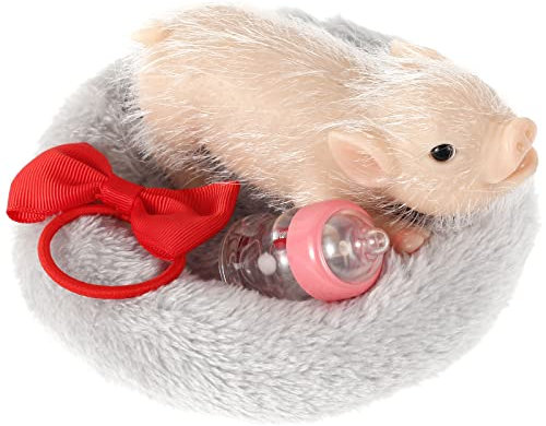 6inch Silicone Pig Doll Toy Mini Soft Lifelike Silicone Piglet Doll Cute Miniature Reborn Silicone Animals Toy Realistic Pig Simulation Body Piggy Toys with Accessories for Kids Gift Home Decoration