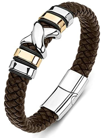 Ayoiow Lederarmband Männer Braun, 16.5cm Männer Armbänder Braun Geflochtenes Armband Mit Verdrehtem Kreuz