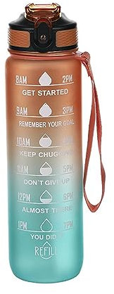 Wanym Gourde Sport 1 Litre avec Paille, avec ​Traqueur de Marqueur Écologique Gourde Sport, Étanche, sans BPA pour Gym Yoga Camping Cyclisme et la Vie de Famille,Orange