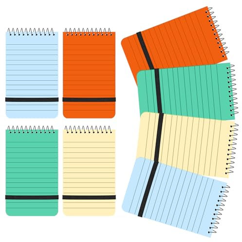 FUYOAL 8 Packs Spiral Pocket Notebooks, Small Notepads PP Waterproof Cover Wirebound Notebooks Lined Pocket Size Notepads for Business Office School Travel