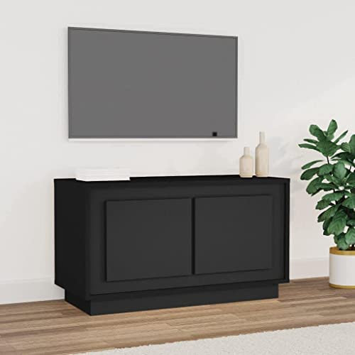 Homvdxl Small TV Stand, 80cm Modern TV Unit Cabinet for 30 or Smaller TVs, Under TV Storage Table with 2 Doors for Living Room Home Furniture (Black)