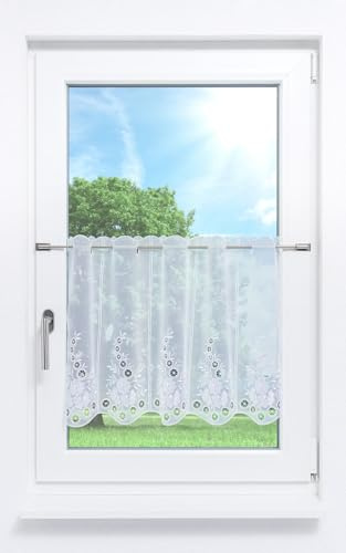 Plauener Spitze Scheibengardine Blumenspiel #1W (Bx H) 129,6cm * 50cm reinweiß/Weiß