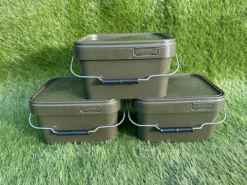 Lidsters Fishing Square Bucket 5L 10L 17L Litre Carp Fishing Bait Buckets (3 x 5L Buckets)