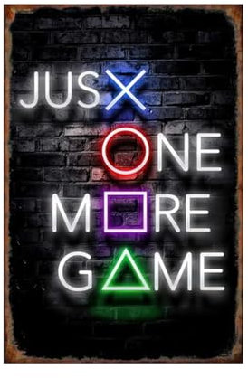 Xanovir Video Tin Sign Gamer Metal Poster Vintage Wall Décor, Just One More Game, for Gaming Room Man Cave Bedroom Kids Teenage Boy Room Plaque 8x12 Inch