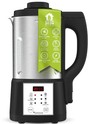 TurboTronic Suppenkocher Suppenbereiter 1,6L, 1000 W, 6 Programme, Suppenautomat, Multikocher, Smoothie-Maker, Baby-Nahrung, Familie (Silber)