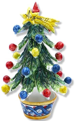 SICILIA BEDDA CAPACI Albero di Natale con Stella Cometa Puntale in Ceramica Caltagirone, h 22 cm ca. Palline Multicolore