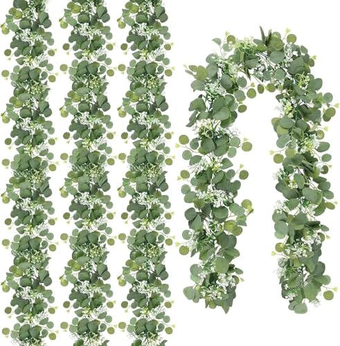 6FT Artificial Eucalyptus Garland Vines for Wedding Decor, 4Pcs | Faux Hanging Greenery, Faux Eucalyptus Leaves Artificial Greenery Garland For Wedding Party Table Indoor Outdoor Home Decor