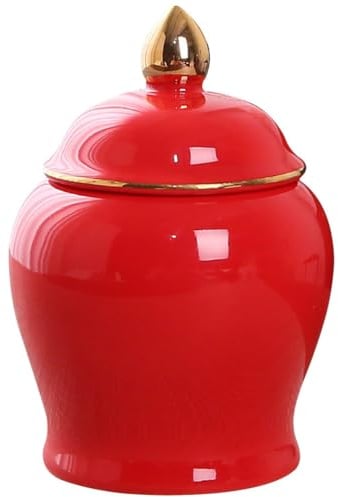 Jarrón de Jengibre Cerámico con Tapa, Tarro de Estilo Chino de Porcelana para Almacenamiento y Té, Flores