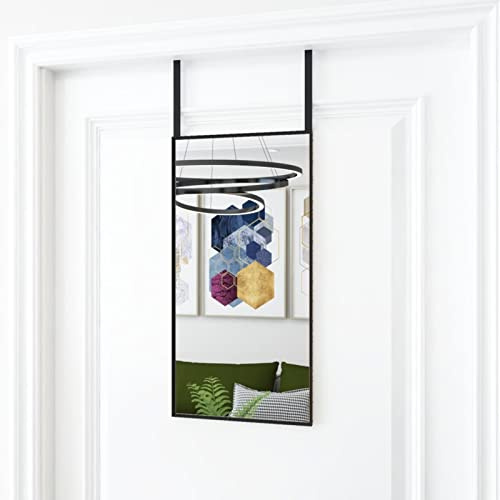 Homgoday Miroir de porte noir 30 x 60 cm en verre et aluminium, miroir de porte, miroir mural suspendu pour salle de bain/chambre/armoire, miroir mural long, miroir à suspendre