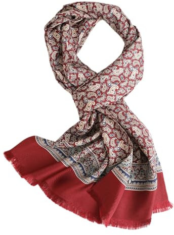 Prettystern Herren langer elegant 2-lagig klassisch business festlich reine Seide Schal kurze Fransen Rot Paisley AB05