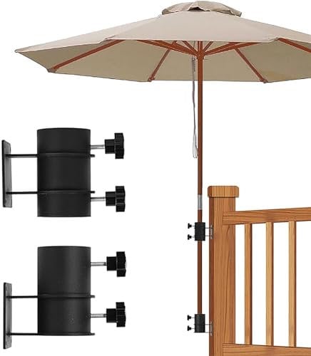Upriver 2Pcs Patio Umbrella Holder Heavy Duty Patio Umbrella Holder Outdoor Clamp Umbrella Wall Mounted Parasol Holder for Deck Railing, Mount to Deck, Balcony or Outdoor Courtyard