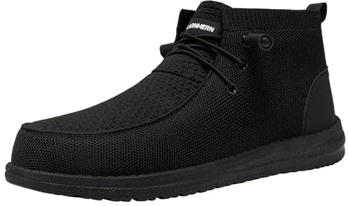 LARNMERN Zapatillas de seguridad sin cordones para hombre y mujer, puntera de acero, mocasines, zapatos de trabajo, ligeros, cómodos para caminar, Black, 40 2/3 EU