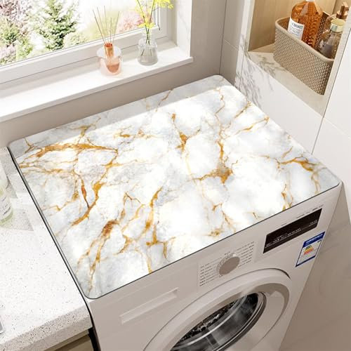 FANSU Tapis de Protection Dessus Machine à Laver,Style Grain de Pierre Marbre Tapis pour Dessus de Machine à Laver Antidérapant Housse pour Dessus de Machine à Laver Absorbant (Or Blanc,40x60cm)