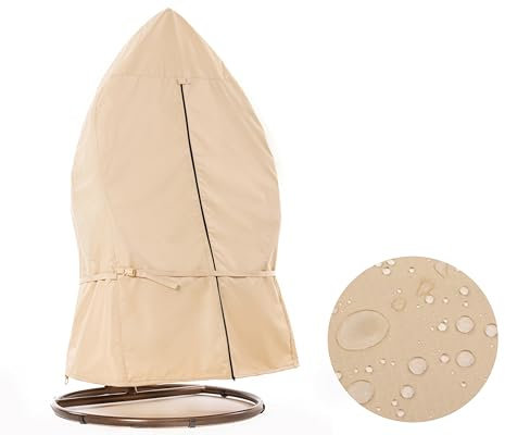 F&J Outdoors Beige Egg Chair Cover Heavy Duty Waterproof Garden Circle Chair Covers Patio Hanging Swing Chair 114x178cm Protective Cover for Balcony Basket Chair Waist Tightening Waterproof Zip