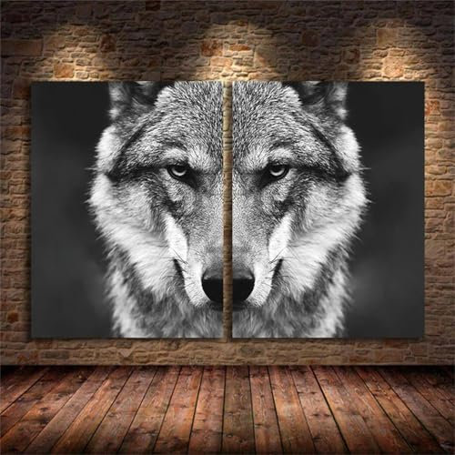 LXTOPN Art Leinwandbilder Wolf Bilder Schwarz-weiß Wolf Poster,Wilde Tier Bild auf Leinwand,Moderne Wolf Bilder Drucke Wohnzimmer Wandbild Dekor kein Rahmen. (2 * 30x40cm)